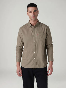 Levi's - Men Brown Solid/Plain Cotton Casual Shirt