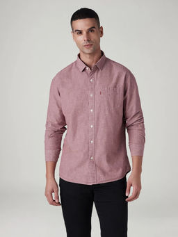 Levi's - Men Mauve Solid/Plain Cotton Casual Shirt