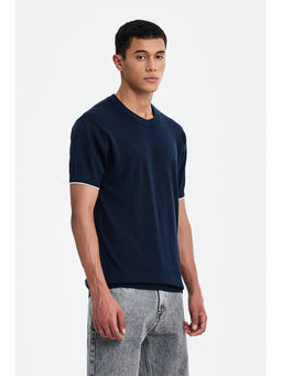 Snitch - Men Navy Blue Solid/Plain Pima Cotton T-Shirt