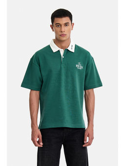 Snitch - Men Green Solid/Plain Cotton Polo T-Shirt