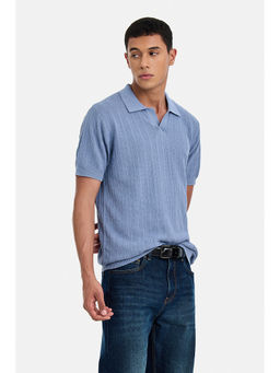 Snitch - Men Blue Textured Cotton Polo T-Shirt