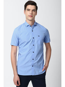 Peter England - Men Blue Textured Cotton Casual Shirt