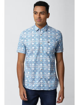 Peter England - Men Blue Printed Cotton Casual Shirt