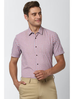 Peter England - Men Red Checks Cotton Casual Shirt