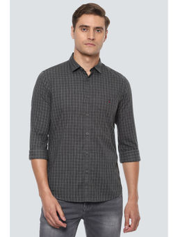 Louis Philippe - Men Grey Checks Cotton Casual Shirt