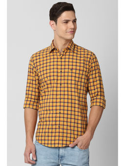 Peter England - Men Yellow Checks Cotton Casual Shirt