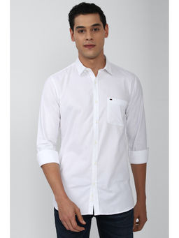 Peter England - Men White Solid/Plain Cotton Blend Casual Shirt