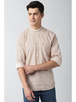 Peter England - Men Beige Printed Cotton Casual Shirt