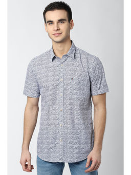 Peter England - Men Blue Printed Cotton Casual Shirt
