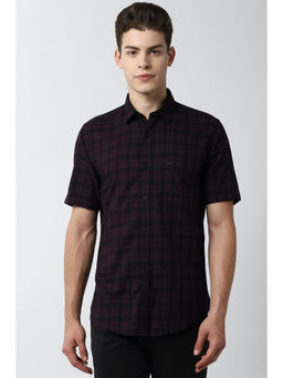 Peter England - Men Purple Checks Cotton Casual Shirt
