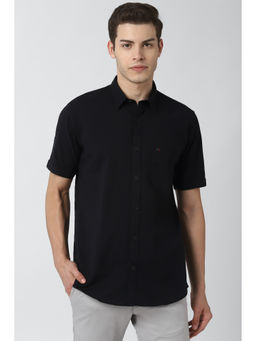 Peter England - Men Black Solid/Plain Cotton Blend Casual Shirt
