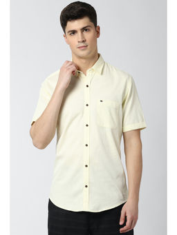 Peter England - Men Yellow Textured Cotton Casual Shirt