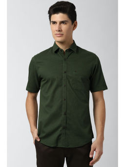 Peter England - Men Olive Solid/Plain Cotton Casual Shirt