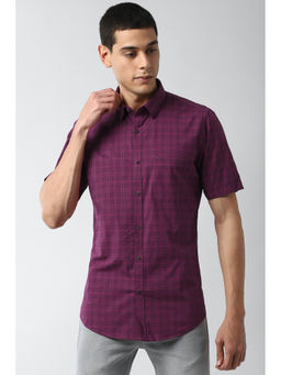 Peter England - Men Purple Checks Cotton Blend Casual Shirt