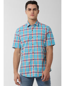 Peter England - Men Blue Checks Cotton Casual Shirt