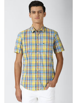 Peter England - Men Yellow Checks Cotton Casual Shirt