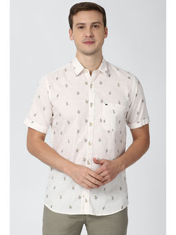 Peter England - Men Cream Printed Cotton Casual Shirt