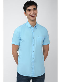 Peter England - Men Blue Solid/Plain Cotton Casual Shirt