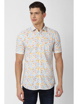 Peter England - Men White Printed Cotton Casual Shirt