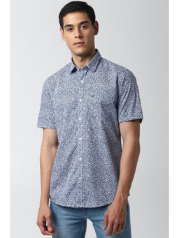 Peter England - Men Blue Printed Cotton Casual Shirt