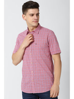 Peter England - Men Pink Checks Cotton Casual Shirt