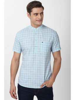 Peter England - Men Blue Checks Cotton Casual Shirt