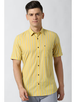 Peter England - Men Yellow Stripes Cotton Casual Shirt