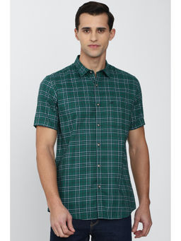 Peter England - Men Green Checks Cotton Casual Shirt