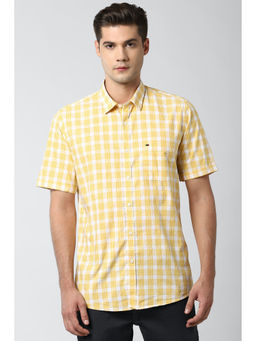 Peter England - Men Yellow Checks Cotton Casual Shirt