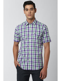 Peter England - Men Purple Checks Cotton Casual Shirt