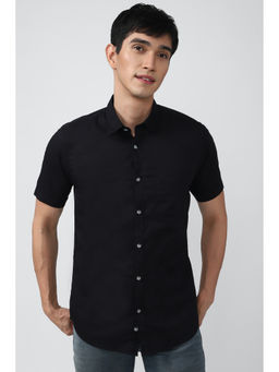 Peter England - Men Black Solid/Plain Cotton Casual Shirt