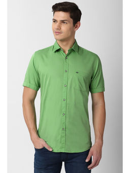 Peter England - Men Green Solid/Plain Cotton Casual Shirt