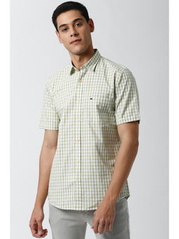Peter England - Men Green Checks Cotton Casual Shirt