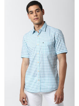 Peter England - Men Blue Checks Cotton Casual Shirt