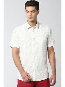 Peter England - Men Cream Printed Cotton Casual Shirt