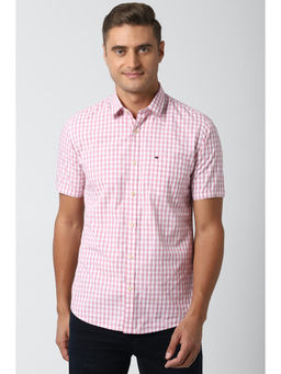 Peter England - Men Pink Checks Cotton Casual Shirt