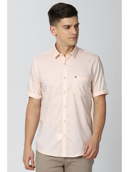 Peter England - Men Beige Solid/Plain Cotton Casual Shirt