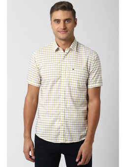 Peter England - Men White Checks Cotton Casual Shirt