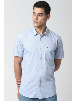 Peter England - Men Blue Printed Cotton Casual Shirt