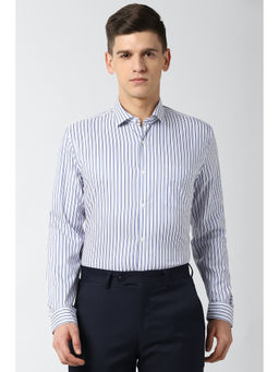 Peter England - Men White Stripes Cotton Blend Formal Shirt