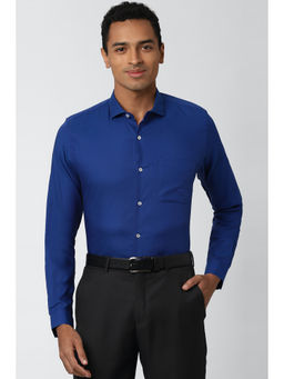 Peter England - Men Blue Solid/Plain Cotton Formal Shirt