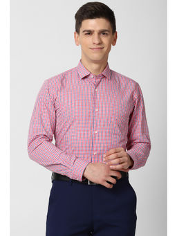 Peter England - Men Red Checks Cotton Blend Formal Shirt