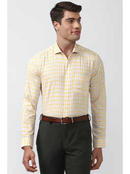 Peter England - Men Beige Checks Cotton Blend Formal Shirt