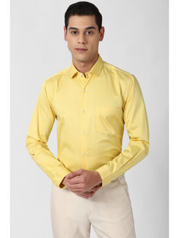 Peter England - Men Yellow Solid/Plain Cotton Blend Formal Shirt