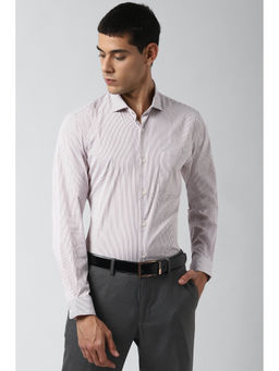 Peter England - Men White Stripes Cotton Blend Formal Shirt