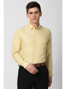 Peter England - Men Yellow Solid/Plain Cotton Blend Formal Shirt
