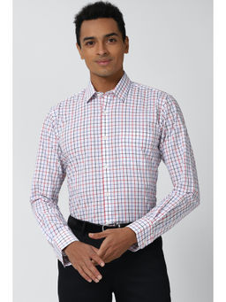Peter England - Men White Checks Cotton Blend Formal Shirt