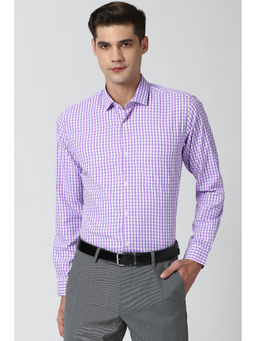 Peter England - Men Purple Checks Polyester Blend Formal Shirt