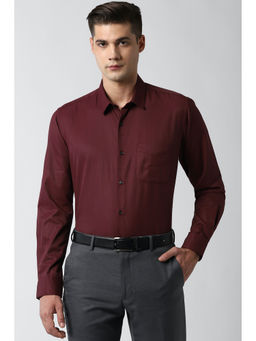 Peter England - Men Maroon Textured Polyester Blend Formal Shirt