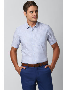 Peter England - Men Blue Stripes Cotton Blend Formal Shirt
